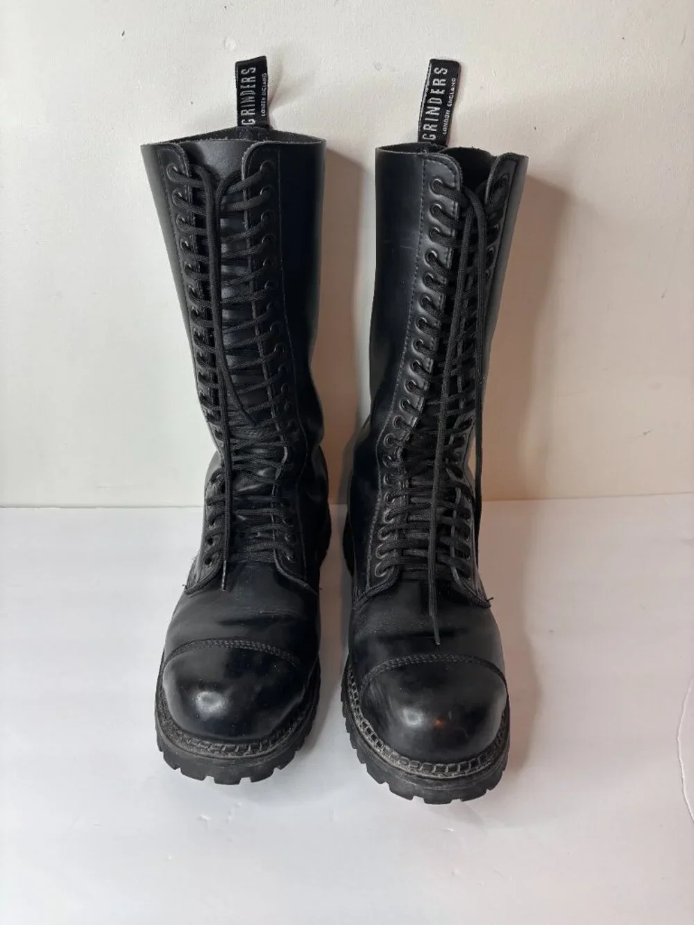 VTG Grinders King Black Leather 20 Eye Steel Toe Boots UK 11 US 12 Combat Punk